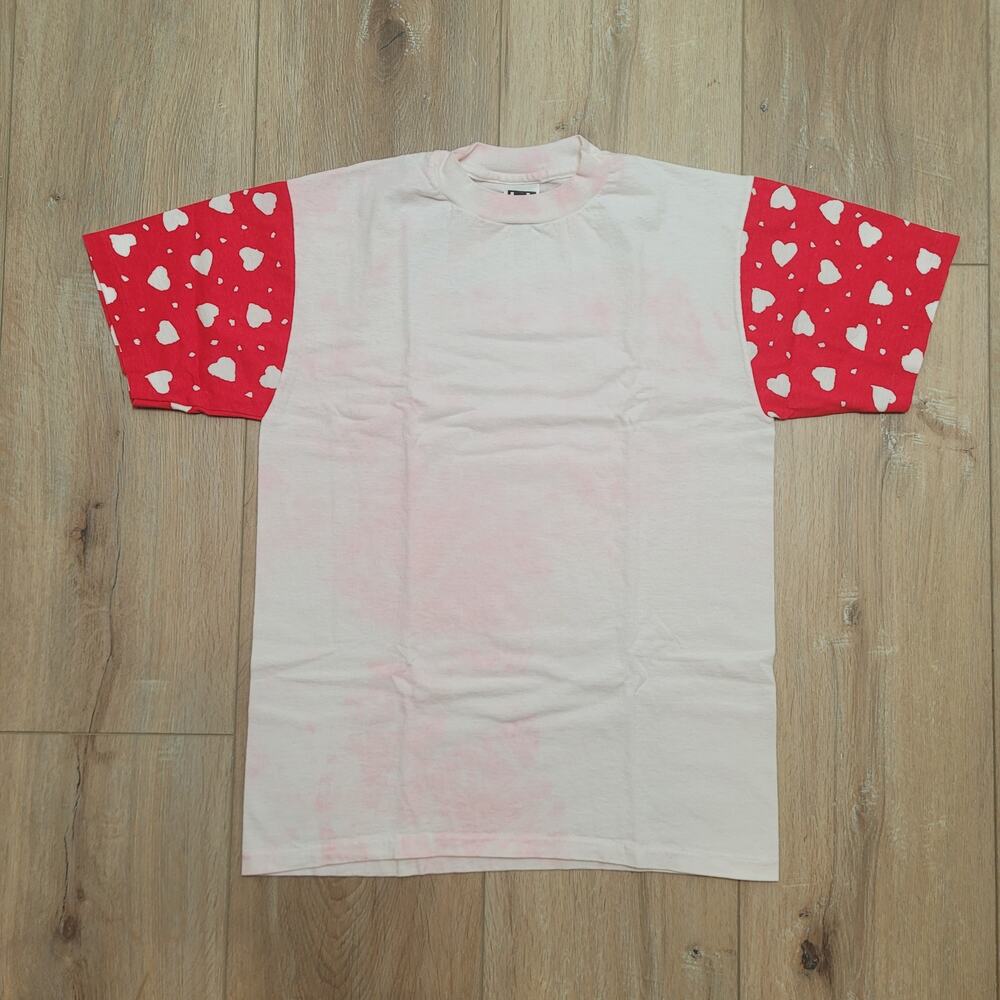 Heart T Shirt VTG 80s 90s M Fits S Color Bleed Stained Flawed Mens Small Love